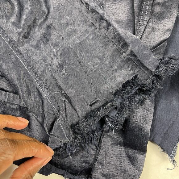 Unbranded Navy Silk Blend Open Blazer Raw Hem Edgy Minimalist Jacket Size 4 - Picture 3 of 12